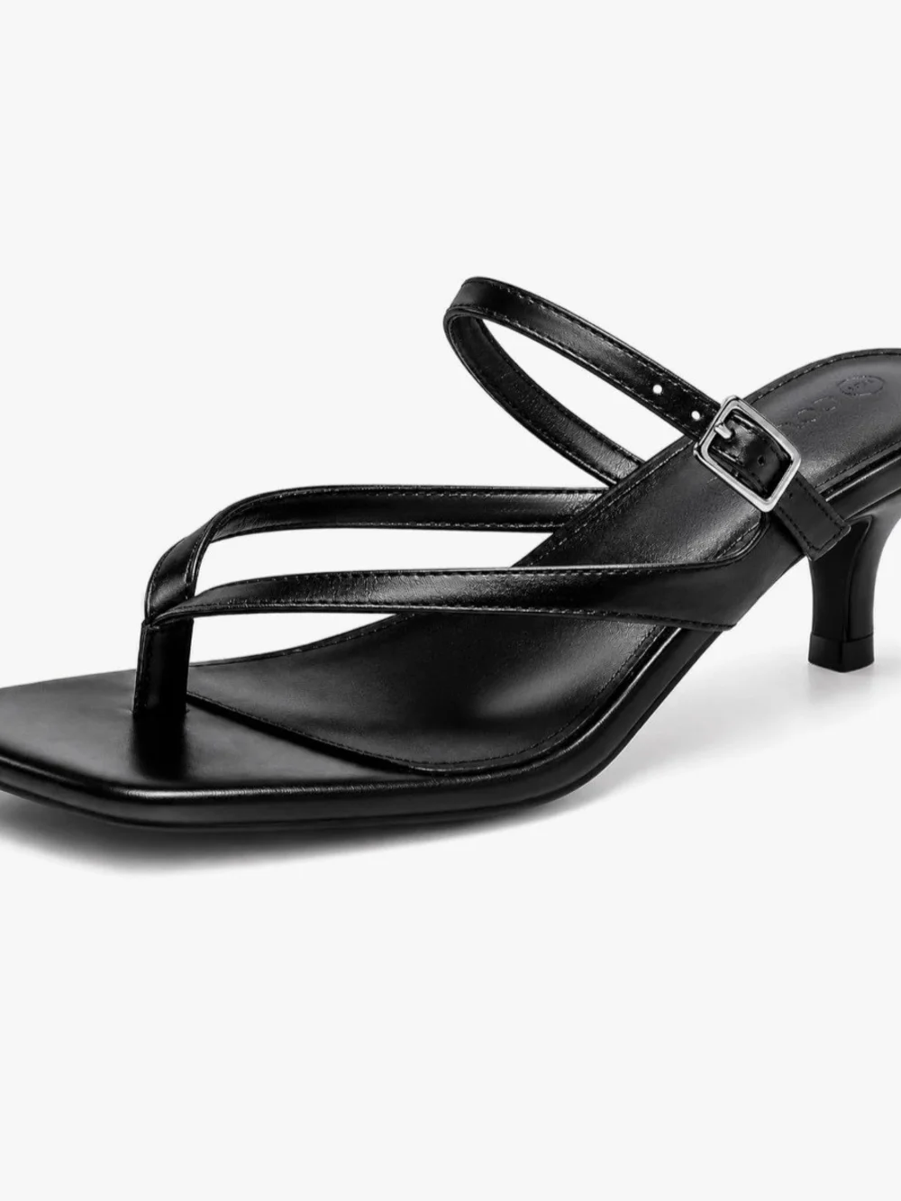 Contigo Black Strappy Toe-Post Kitten Heel Sandals